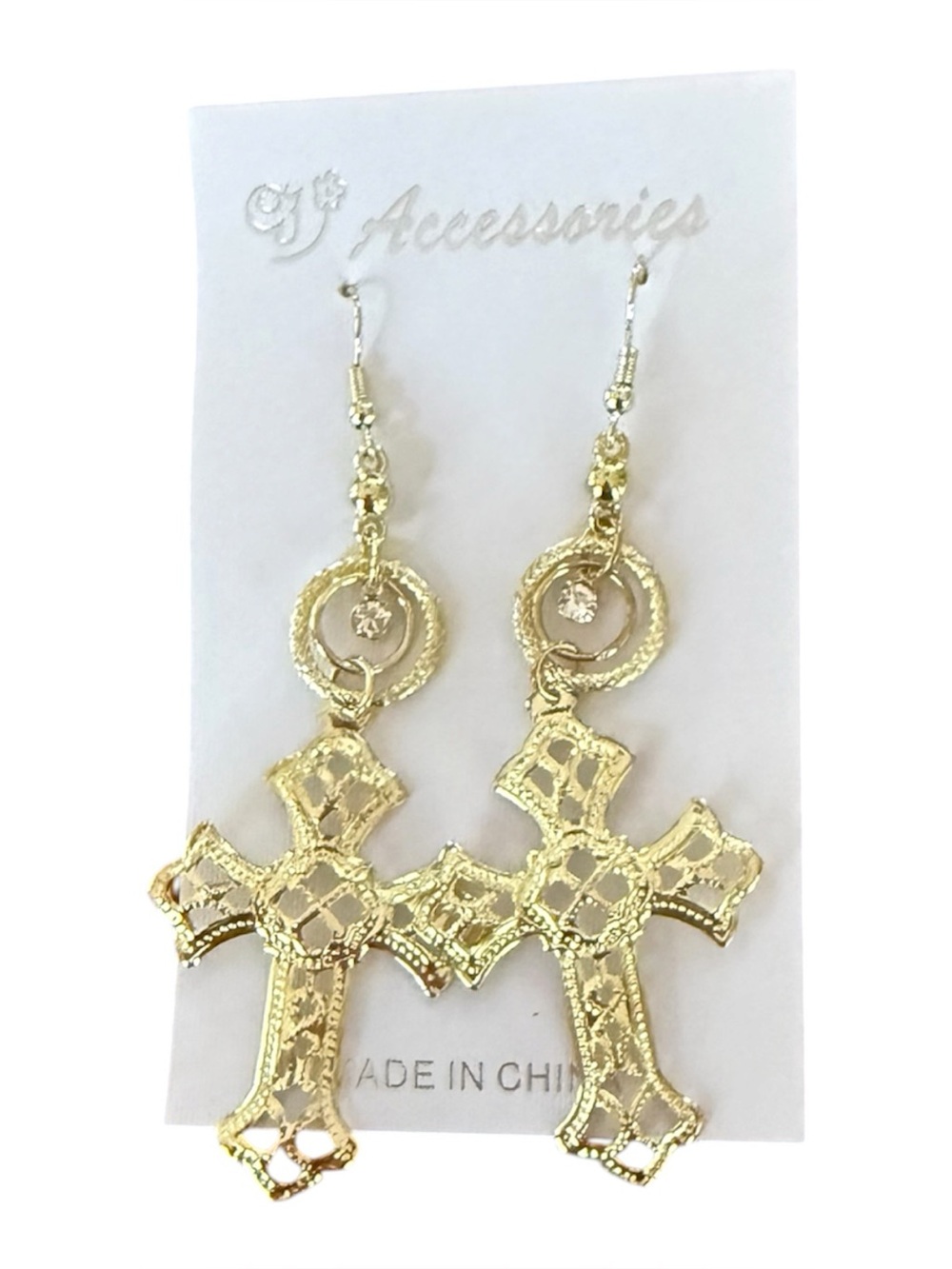 Gold Cross Drop Earrings - Picture 2 of 3